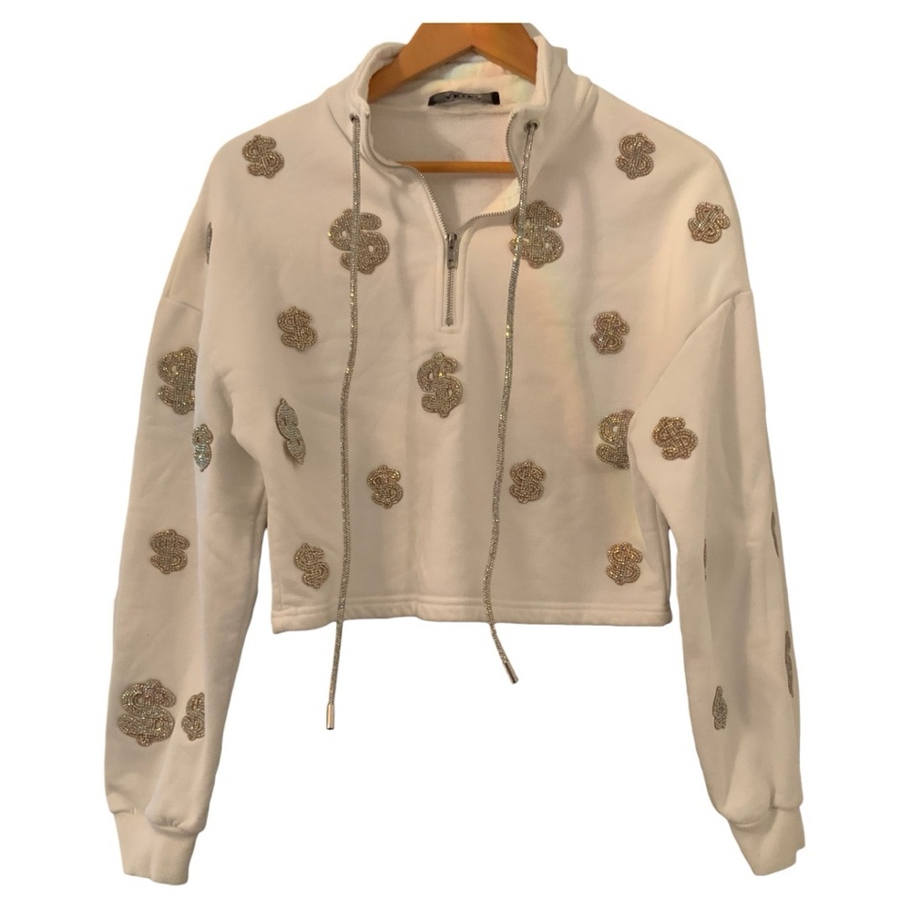 AKIRA Crop Sweatshirt Bling Hip Hop Long sleeves White Size M